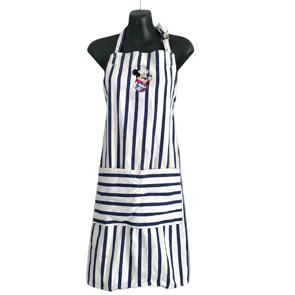 Vintage Mickey Mouse Chef Apron‎ Kitchen Retro Blue Stripe Adult Cooking